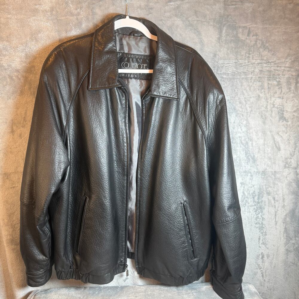 Collezione SA Men’s Black Leather Bomber Jacket XL Full Zip Lined Pockets